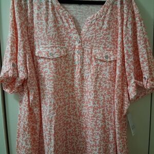 Croft & Barrow Coral Patterned Henley TOP 3X